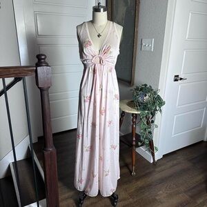 Vintage 70s 80s lace night gown slip dress, floral pattern Size M